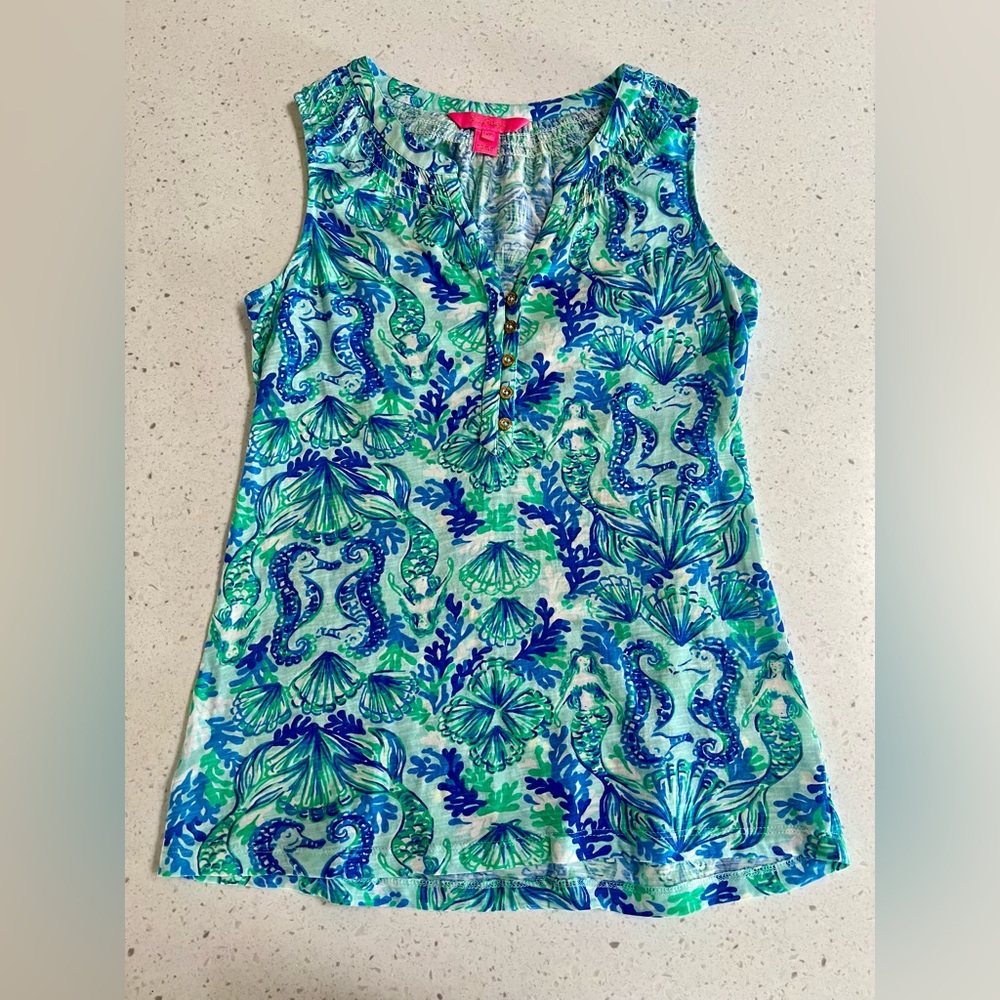 Lilly Pulitzer Blue Green Printed Women's Top XS
